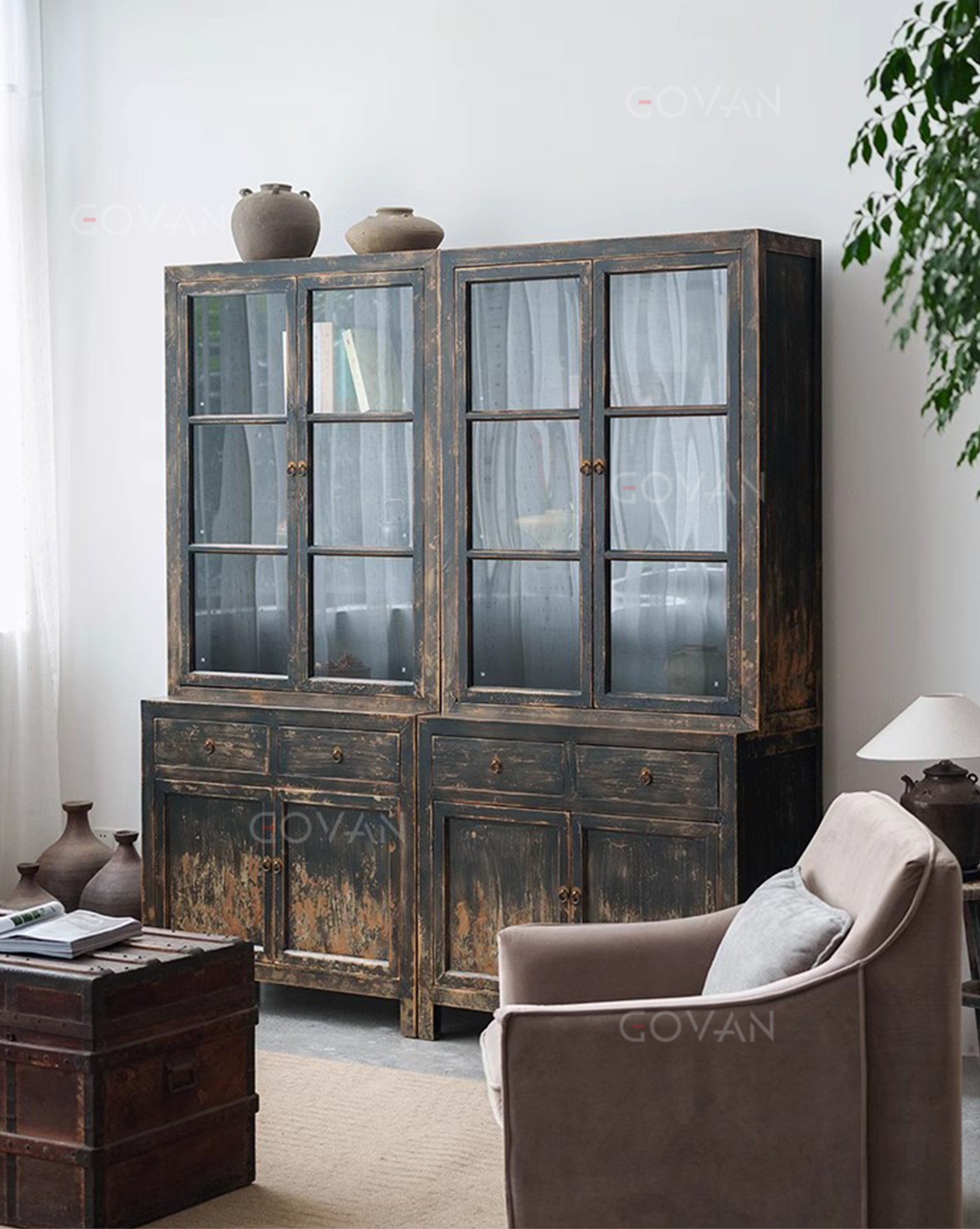Wooden Furniture-Bookcase-Solid Wood Glass Bookcase