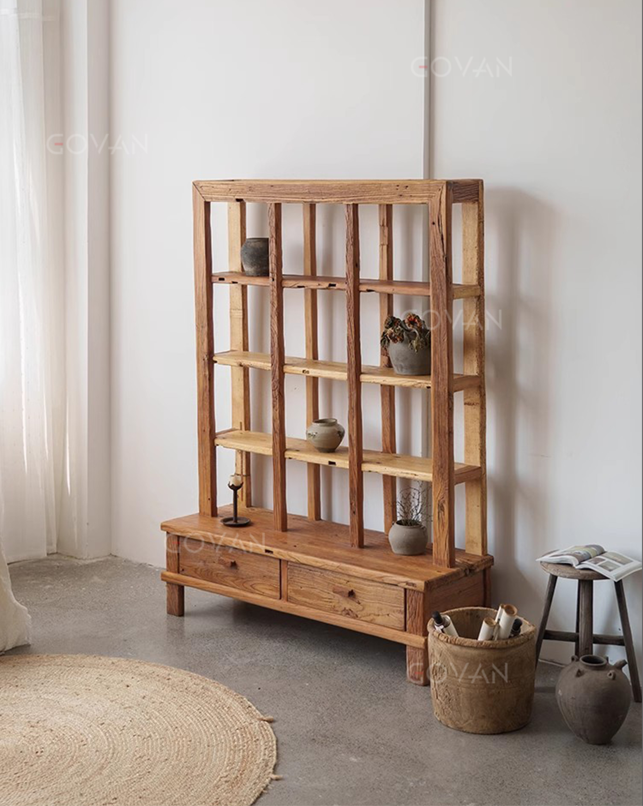 Wooden Furniture-Bookcase-Weathered Old Wood Antique Frame