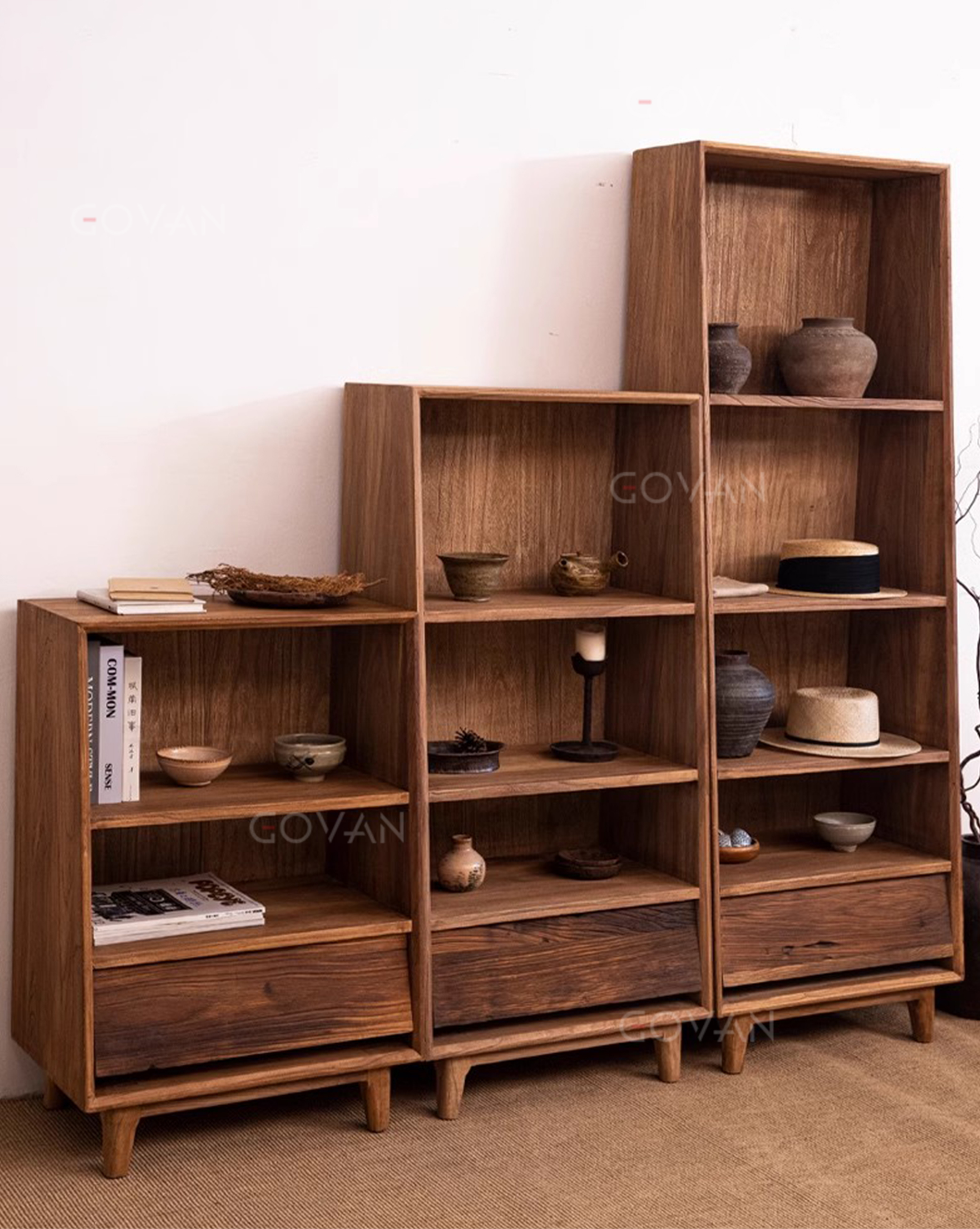 Wooden Furniture-Bookcase-Old Elm Display Stand