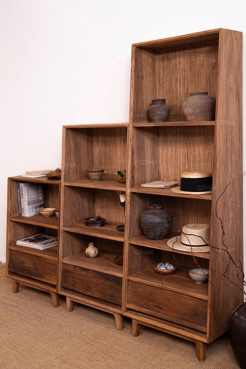 Wooden Furniture-Bookcase-Old Elm Display Stand