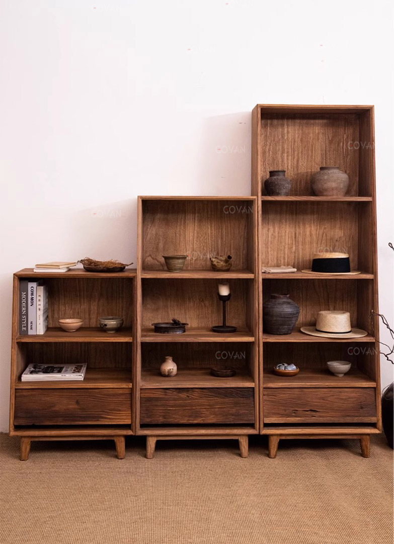 Wooden Furniture-Bookcase-Old Elm Display Stand