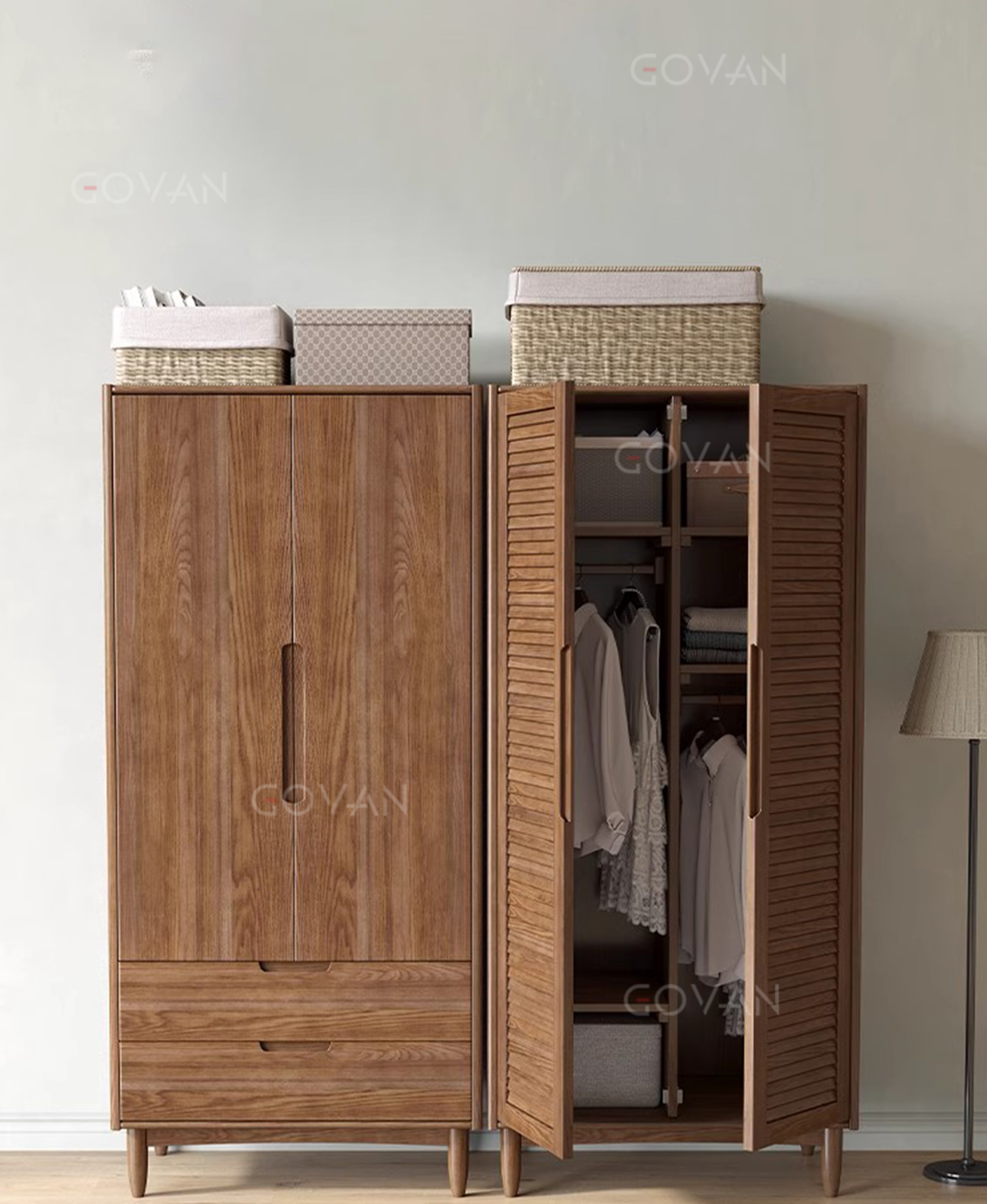 Wooden Furniture-Wardrobe-Nordic Solid Wood Wardrobe