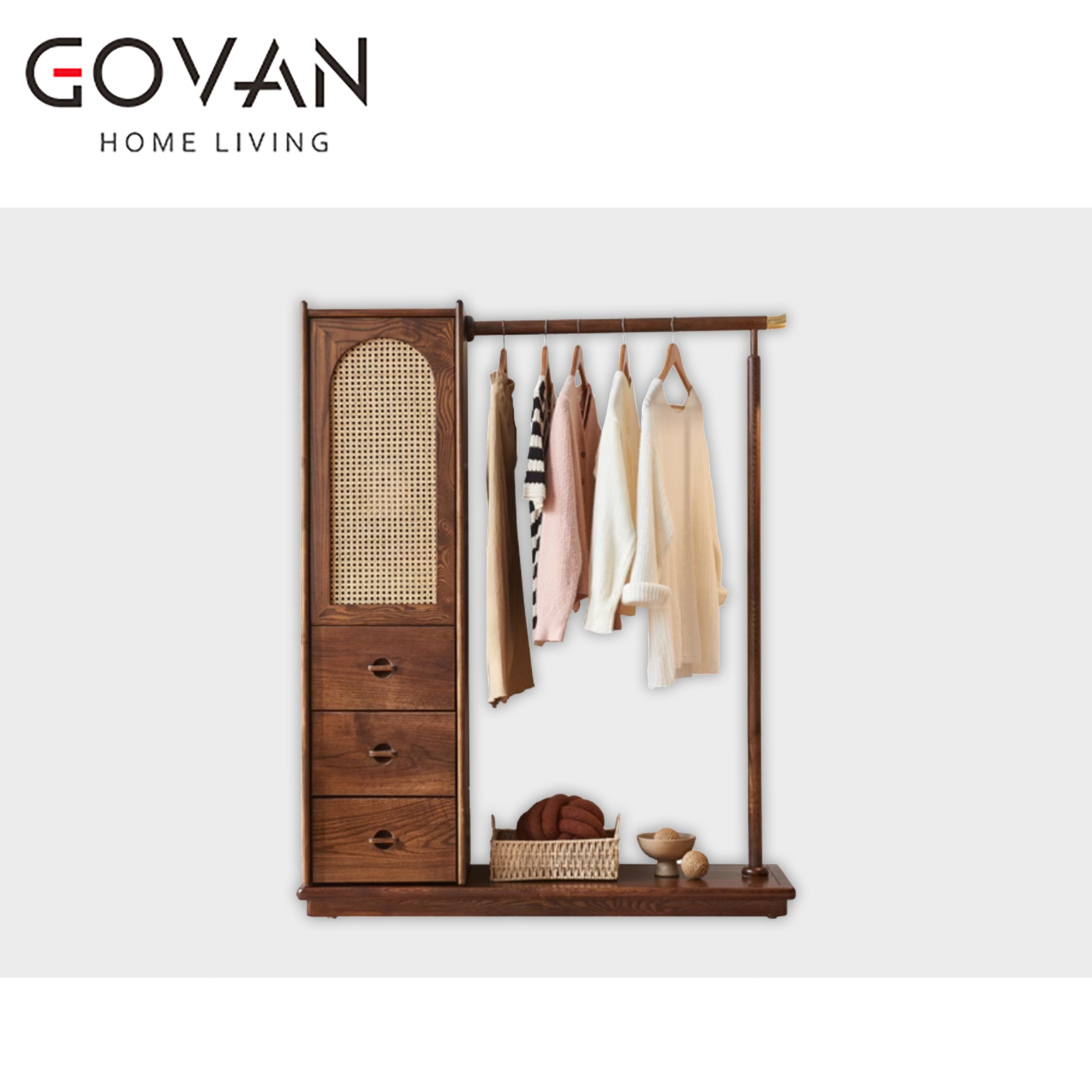 Wooden Furniture-Wardrobe-Rattan Ash Wood Wardrobe Rack