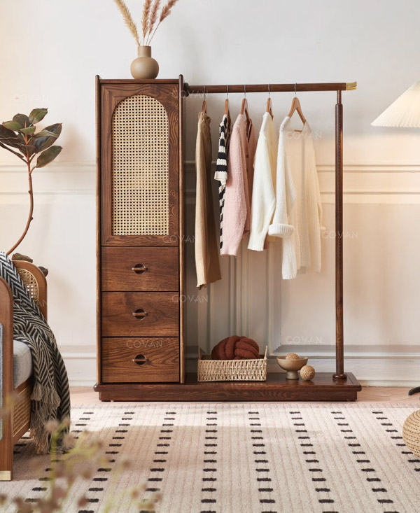 Wooden Furniture-Wardrobe-Rattan Ash Wood Wardrobe Rack