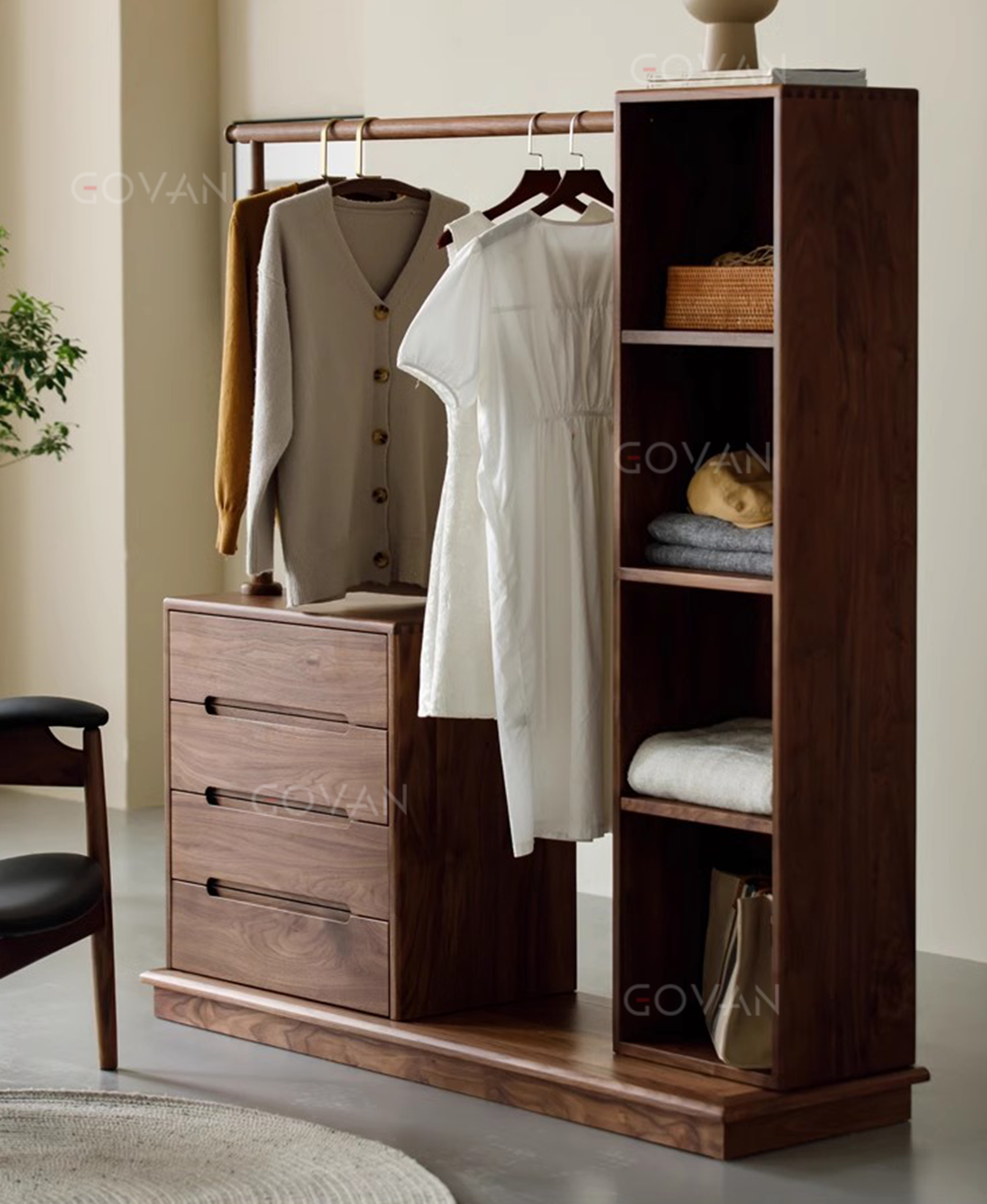 Wooden Furniture-Wardrobe-Nordic Solid Wood Closet Coat And Hat Rack