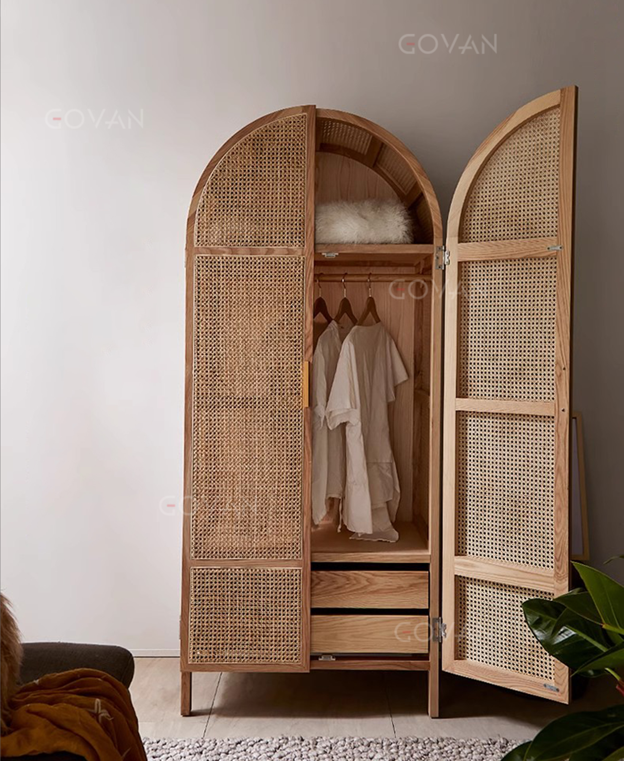 Wooden Furniture-Wardrobe-Simple Rattan Art Wardrobe