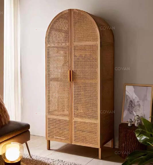 Wooden Furniture-Wardrobe-Simple Rattan Art Wardrobe
