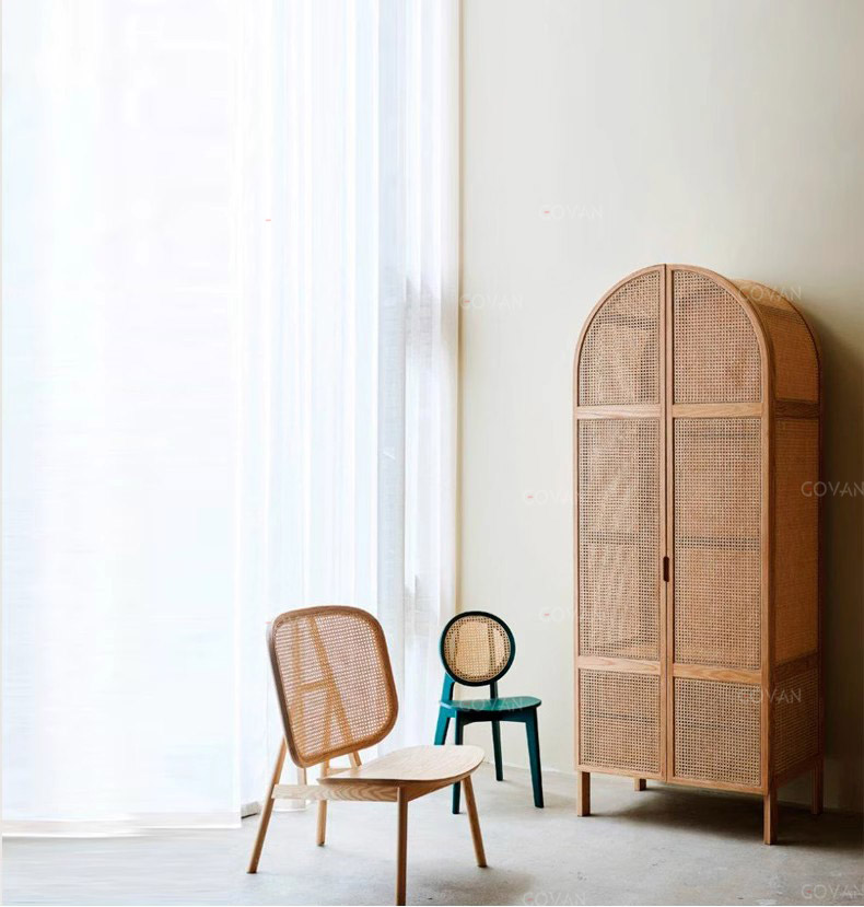 Wooden Furniture-Wardrobe-Simple Rattan Art Wardrobe