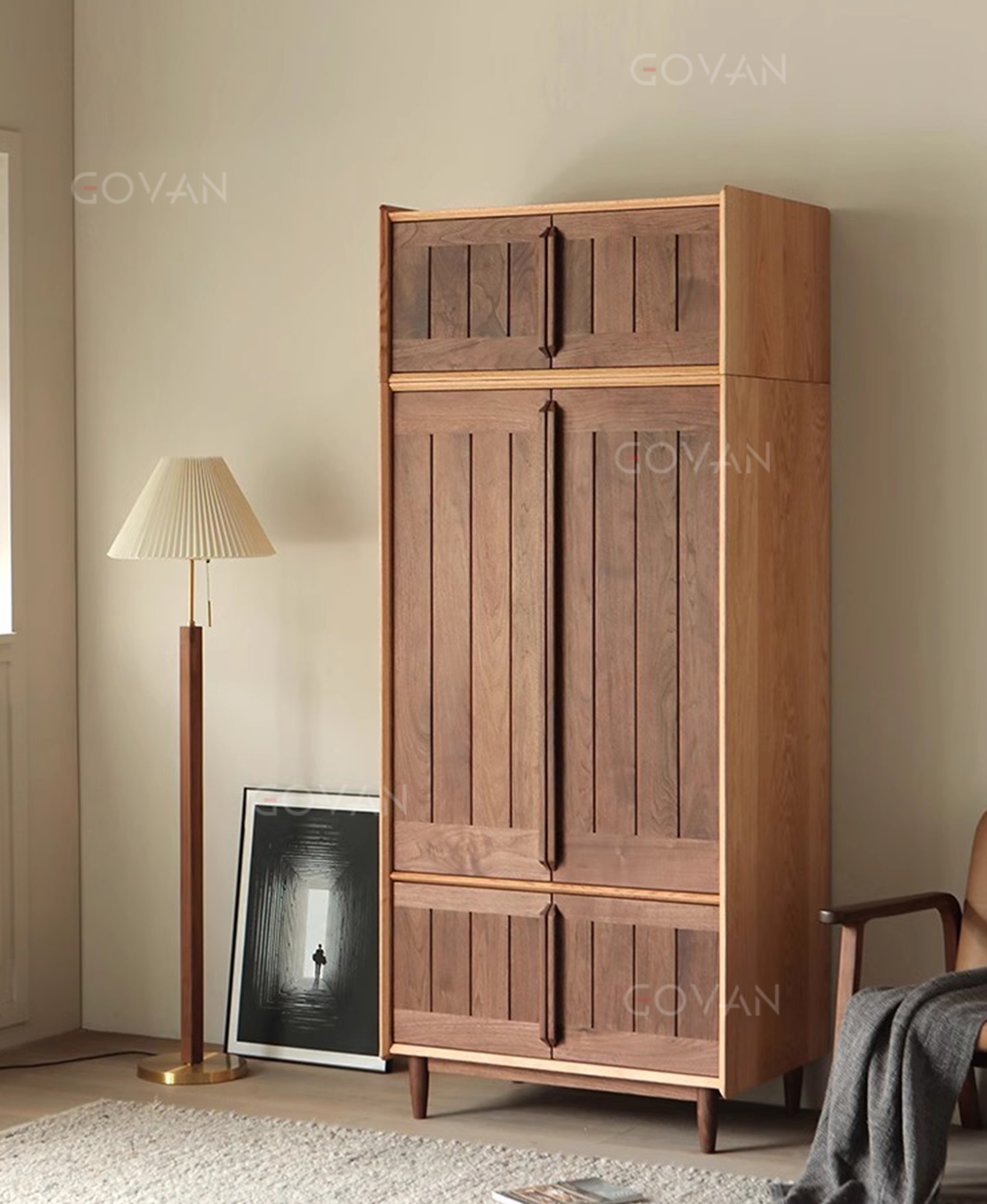 Wooden Furniture-Wardrobe-Nordic Simple Black Walnut Wardrobe