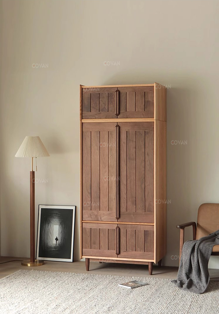 Wooden Furniture-Wardrobe-Nordic Simple Black Walnut Wardrobe