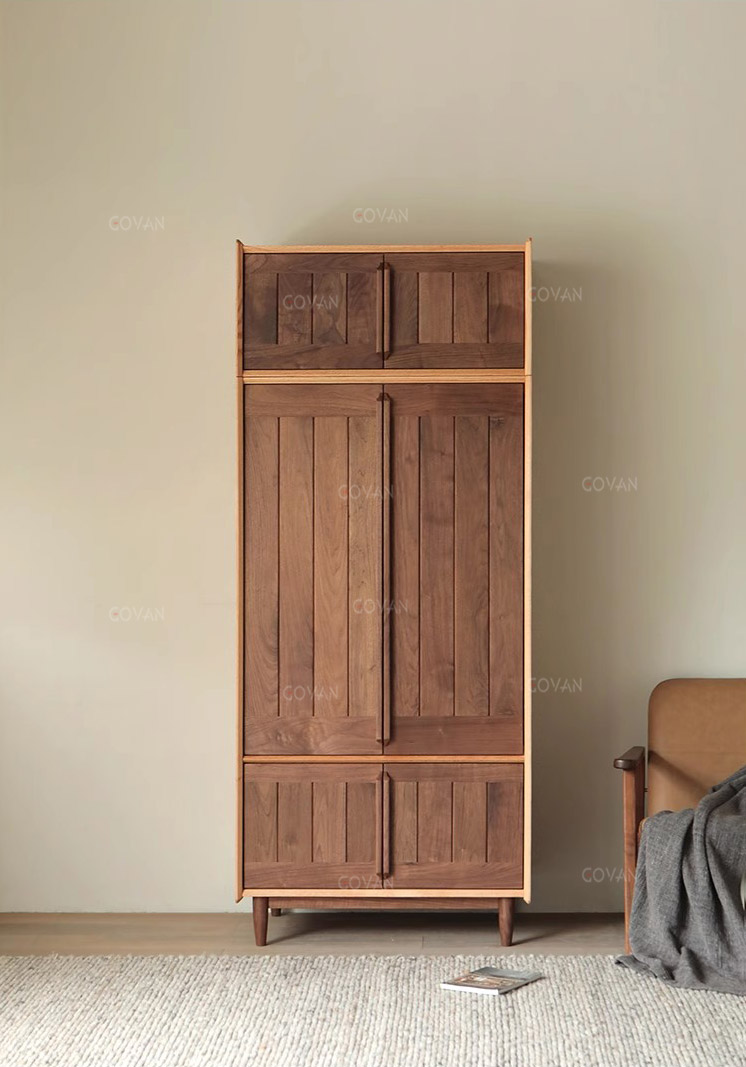 Wooden Furniture-Wardrobe-Nordic Simple Black Walnut Wardrobe