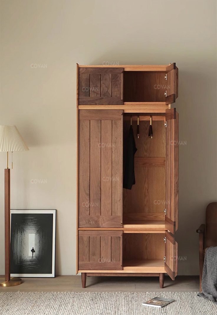 Wooden Furniture-Wardrobe-Nordic Simple Black Walnut Wardrobe