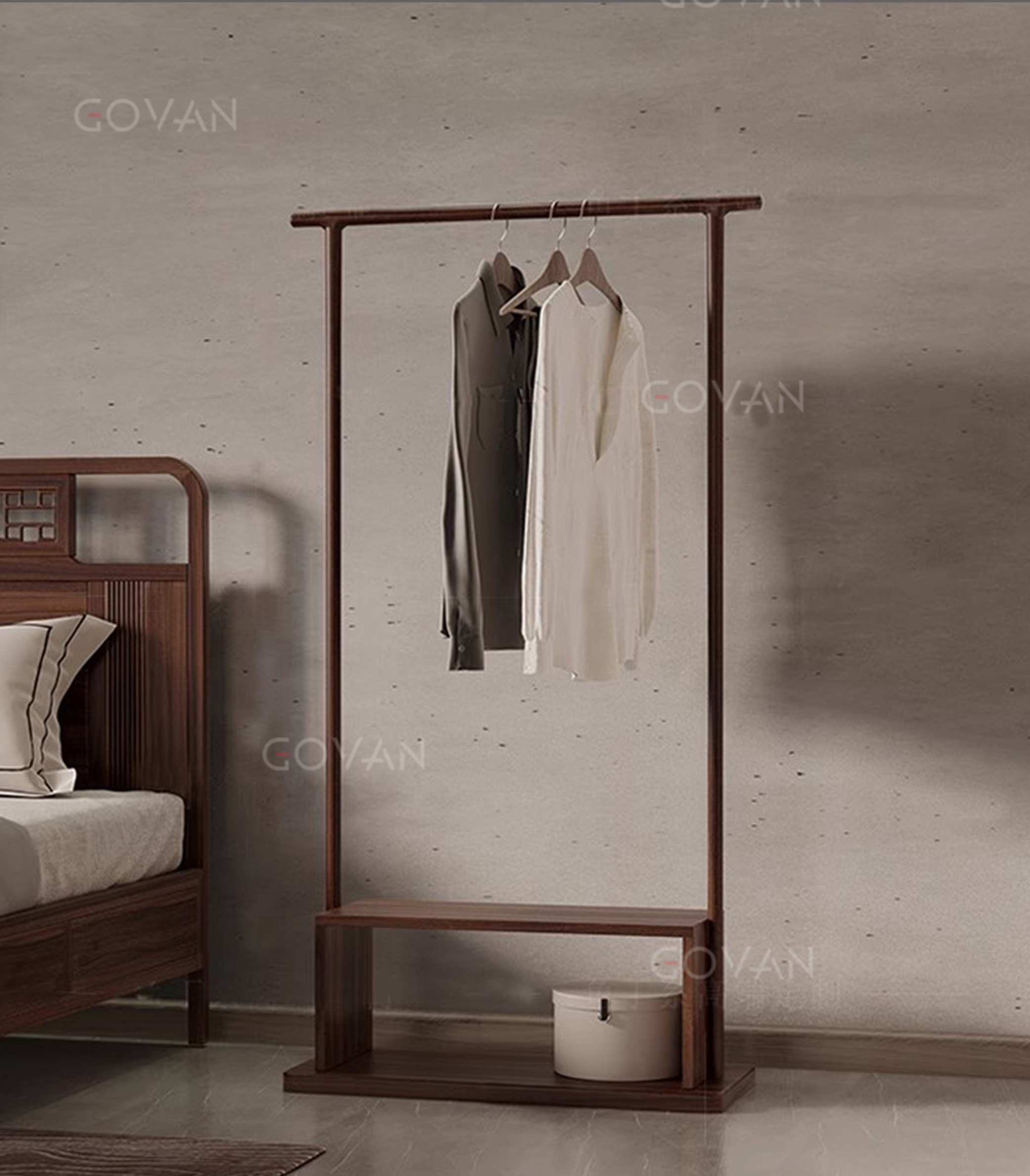 Wooden Furniture-Wardrobe-New Chinese Style Solid Wood Clothes Stand