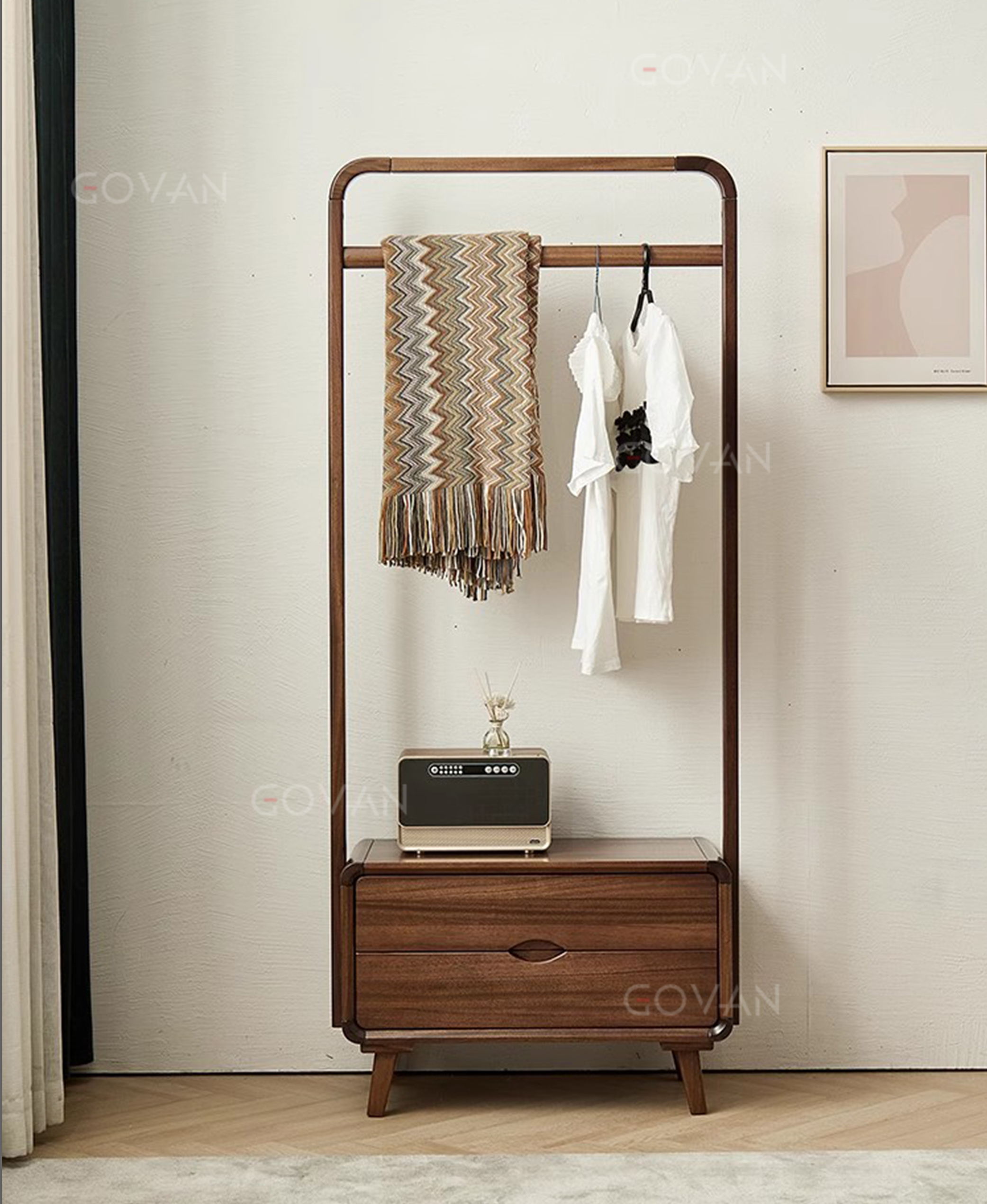 Wooden Furniture-Wardrobe-Nordic Black Walnut Coat Rack