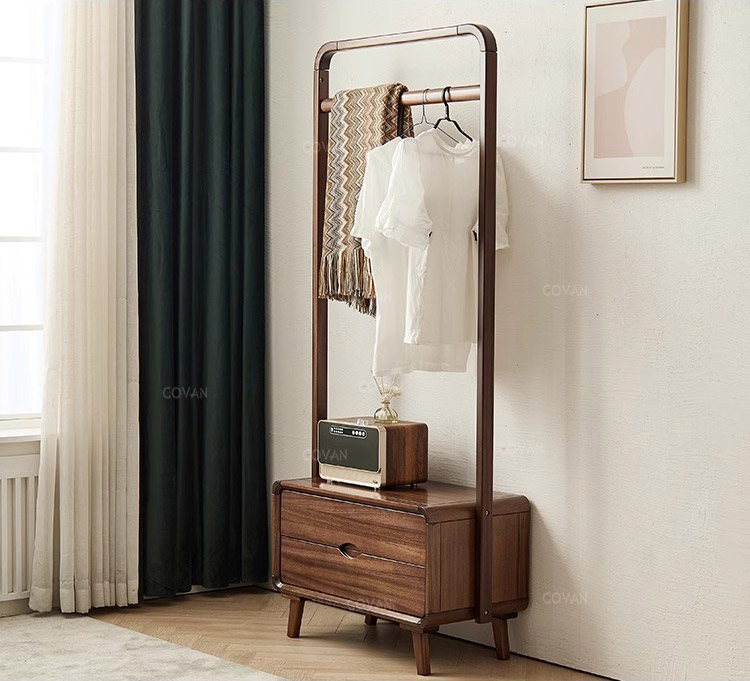 Wooden Furniture-Wardrobe-Nordic Black Walnut Coat Rack