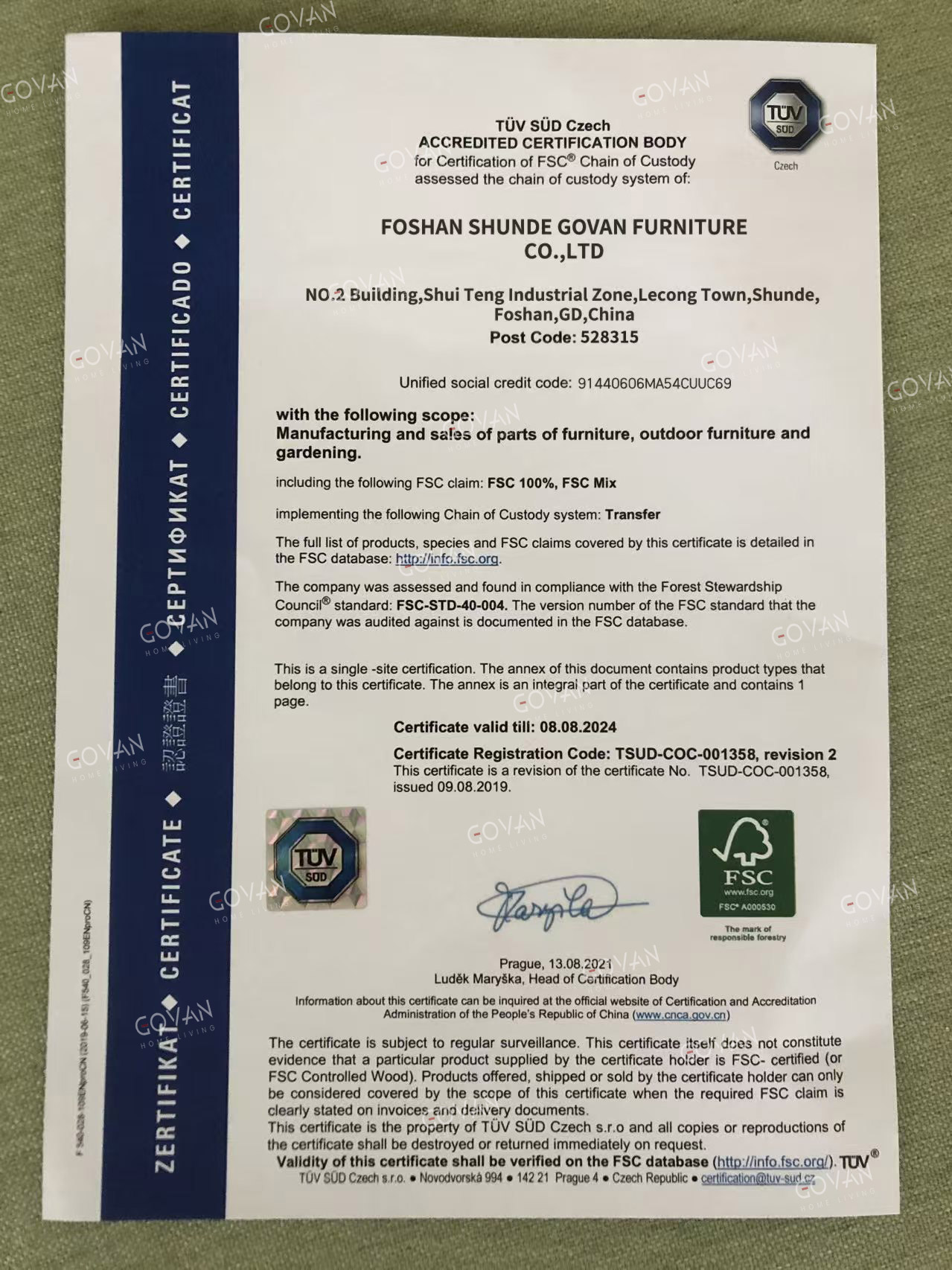 FSC teak Certification Certificate