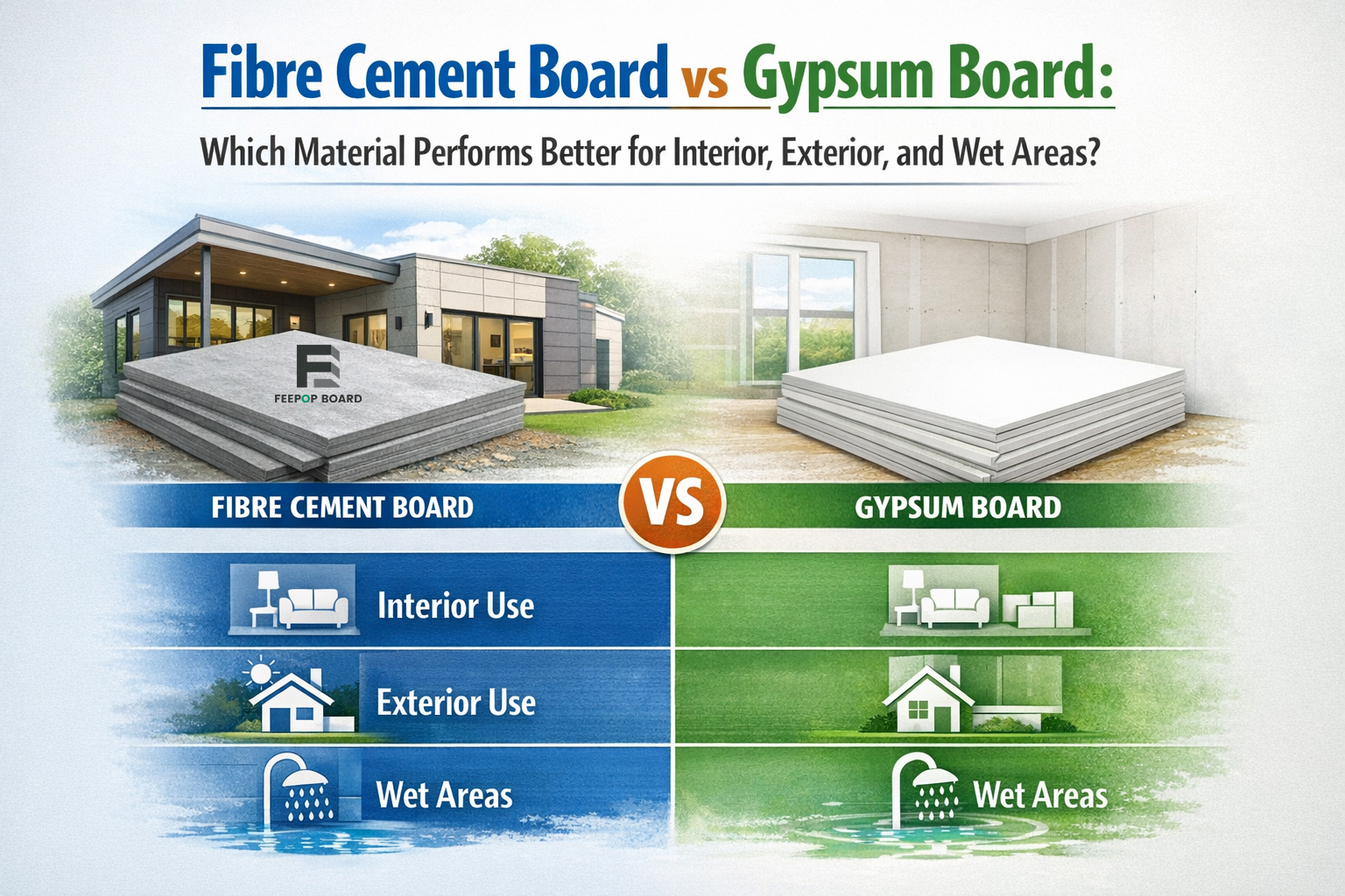 Fibre Cement Board vs Gypsum Board: Which Material Performs Better for Interior, Exterior, and Wet Areas?
