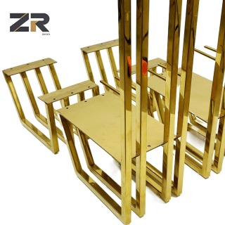 Perna de mesa de aço inoxidável em formato W ZERUN polida e ajustável para móveis modernos, cor dourada para hotéis, restaurantes e hospitais