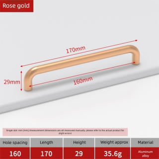 مقبض خزانة ملابس من الألومنيوم الوردي مقاس 160 مم بتصميم عصري فاخر من زيرون، ملحق من سبائك الزنك لغرفة النوم وخزانة المطبخ