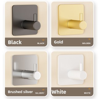 Gancho de pared moderno de acero inoxidable en forma de J, negro, autoadhesivo, ajustable, para ropa, toalla, baño, cocina, decoración navideña.