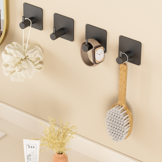 Gancho de pared moderno de acero inoxidable en forma de J, negro, autoadhesivo, ajustable, para ropa, toalla, baño, cocina, decoración navideña.