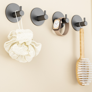 Gancho de pared moderno de acero inoxidable en forma de J, negro, autoadhesivo, ajustable, para ropa, toalla, baño, cocina, decoración navideña.