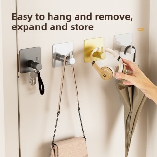 Gancho de pared moderno de acero inoxidable en forma de J, negro, autoadhesivo, ajustable, para ropa, toalla, baño, cocina, decoración navideña.