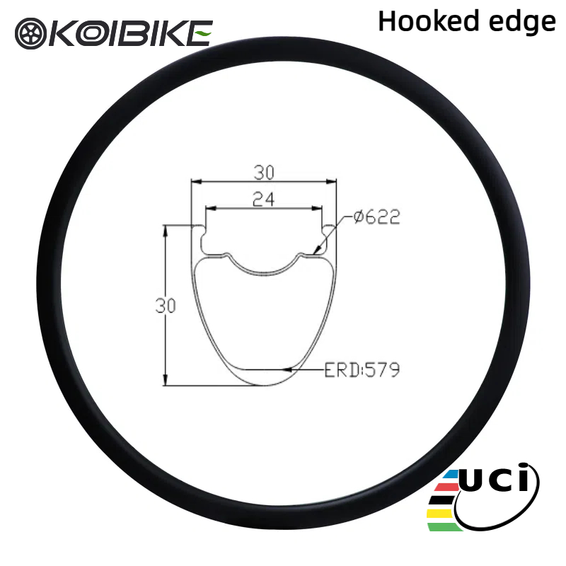 Carbon Fiber Road Bike Rims 30x30mm traight & hooked edges, tubeless & tubular compatible