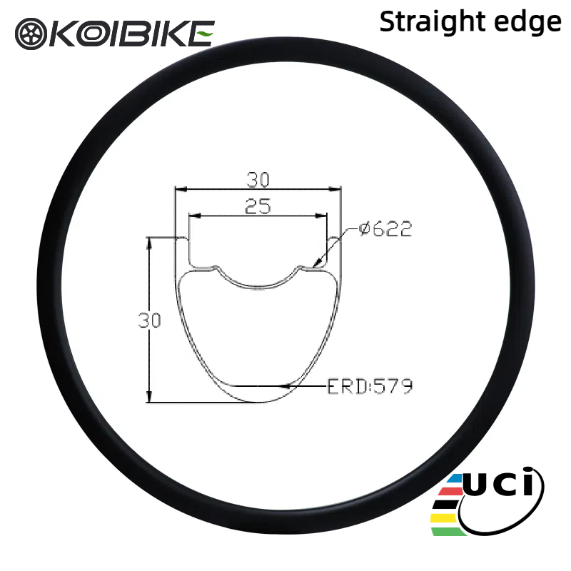 Carbon Fiber Road Bike Rims 30x30mm traight & hooked edges, tubeless & tubular compatible