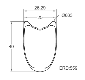 Road Bike Rim, 40mm Height, 26mm External Width, Carbon Fiber Rim, Suitable for Tubular Tires