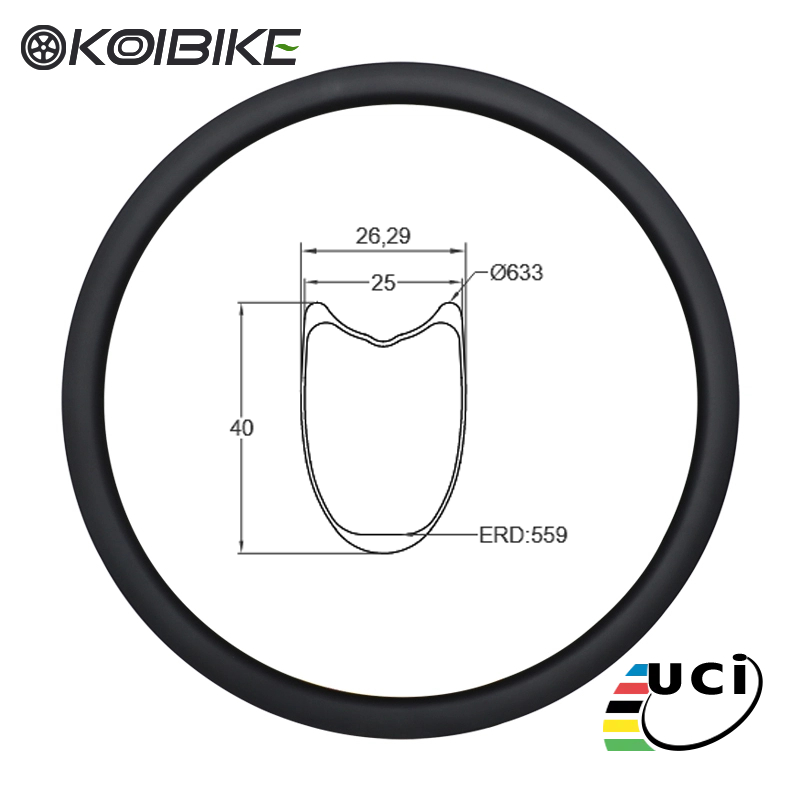 Road Bike Rim, 40mm Height, 26mm External Width, Carbon Fiber Rim, Suitable for Tubular Tires