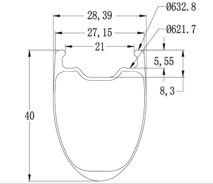 Carbon fiber road bike rim Carbon fiber tubeless rim Road bike rim 40x28mm