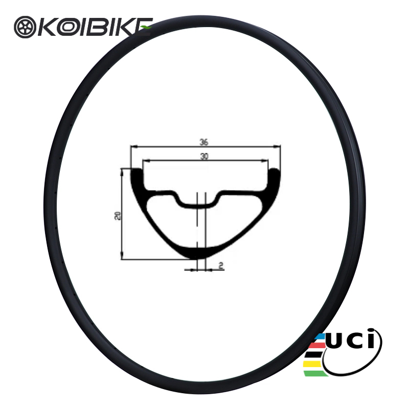 29 inch rims mtb carbon 20X36mm cross county rims mtb hookless carbon fiber mtb rims