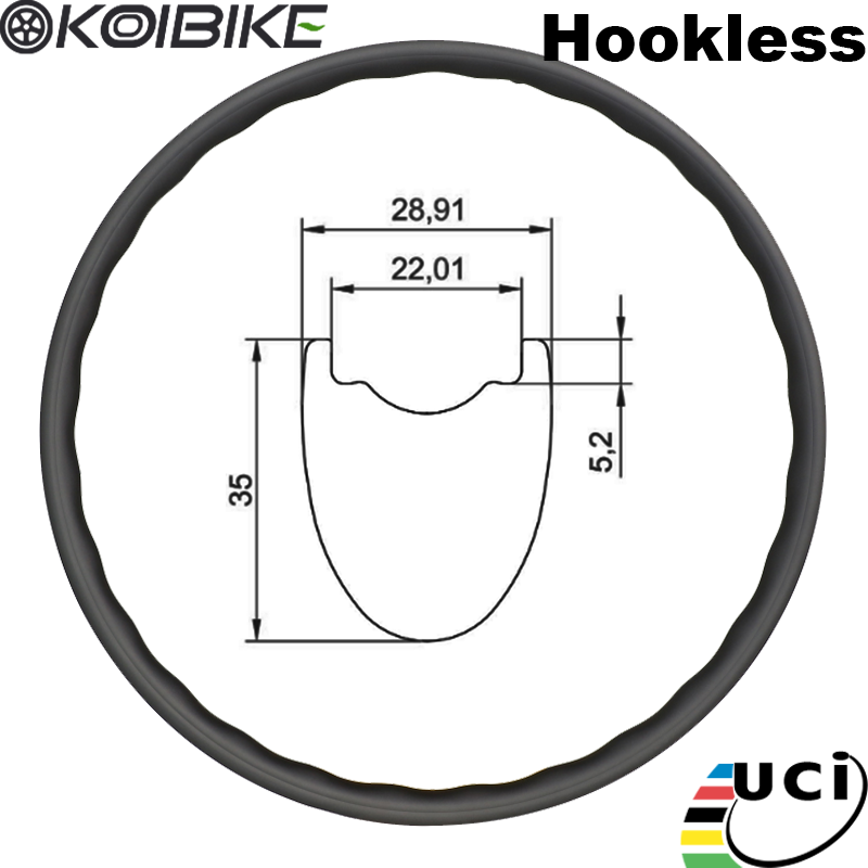 Carbon fiber bicycle wavy rim Wavy rim Hookless＆Hooked 35x28mm