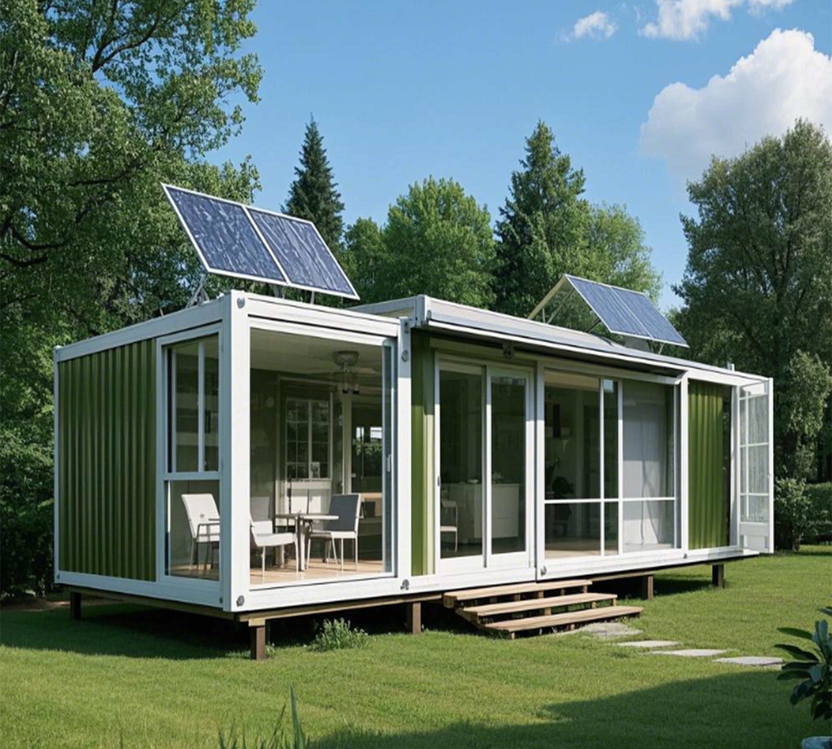 Solar roof folding modular house
