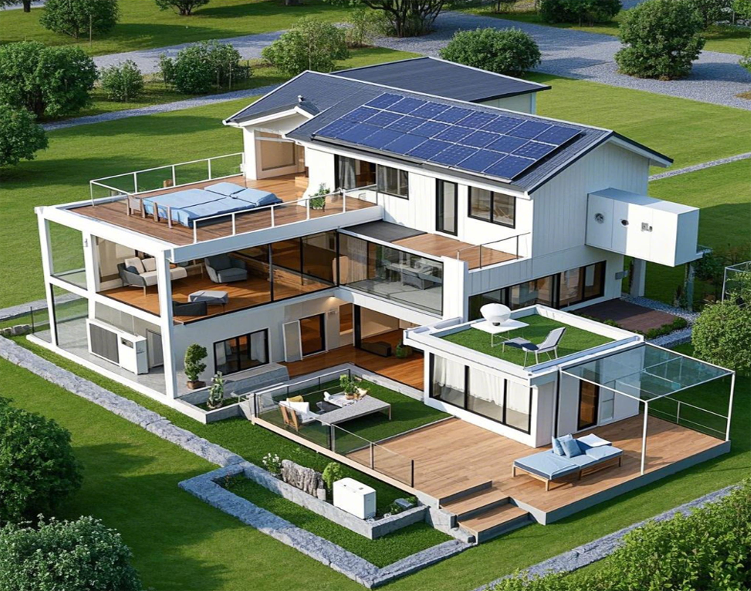 Solar roof folding modular house