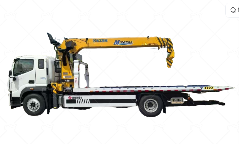 Road rescue tow truck with crane
