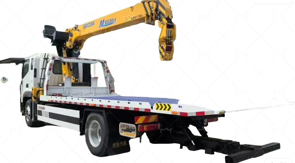 Road rescue tow truck with crane