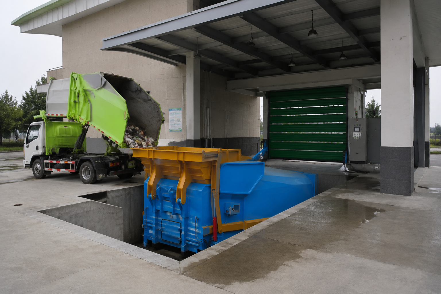 Station mobile de compression des déchets avec commande par automate programmable