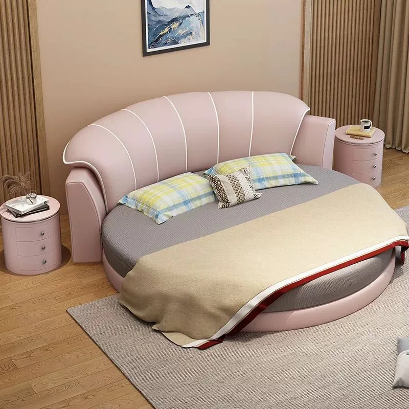 Cama doble redonda tapizada para adultos