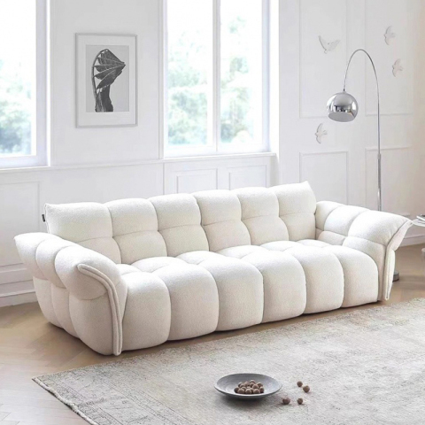 Moderno sofá de tela de peluche blanca suave y personalizado