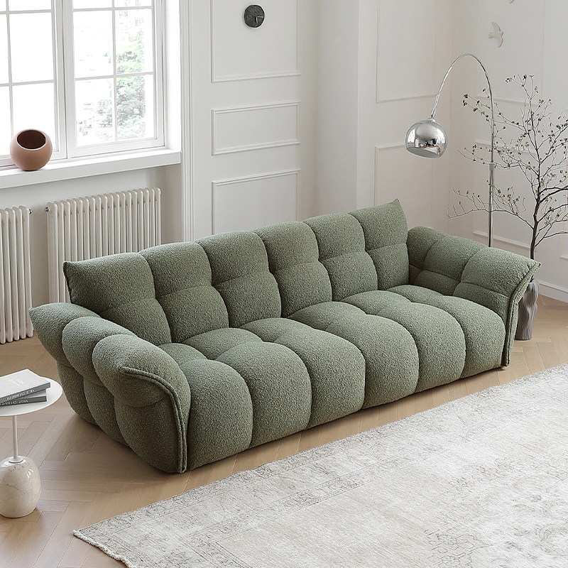 Canapea modernă, personalizată, din material moale, alb teddy