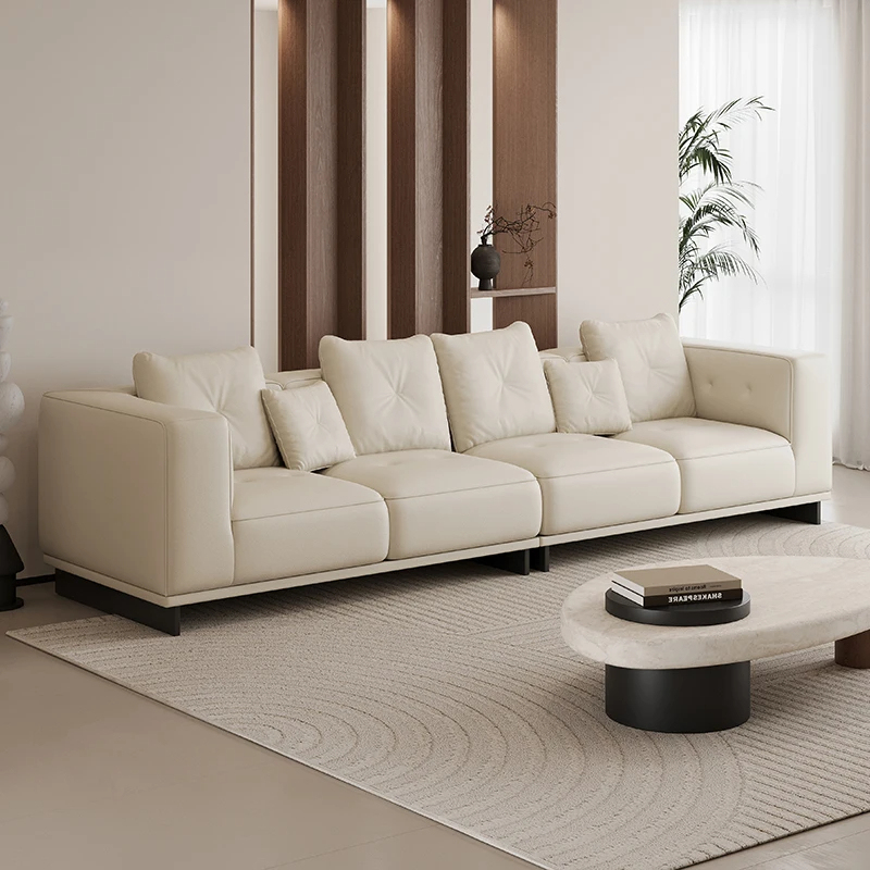 Canapea confortabilă din piele neagră, canapea de colț, pentru living