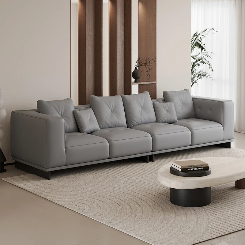 Canapea confortabilă din piele neagră, canapea de colț, pentru living