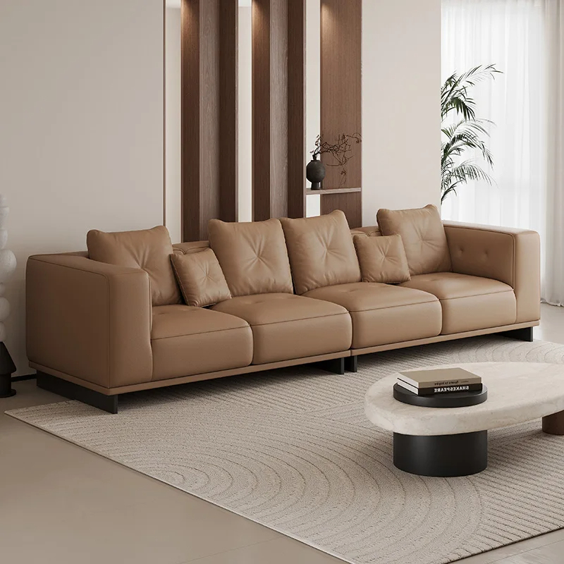 Canapea confortabilă din piele neagră, canapea de colț, pentru living