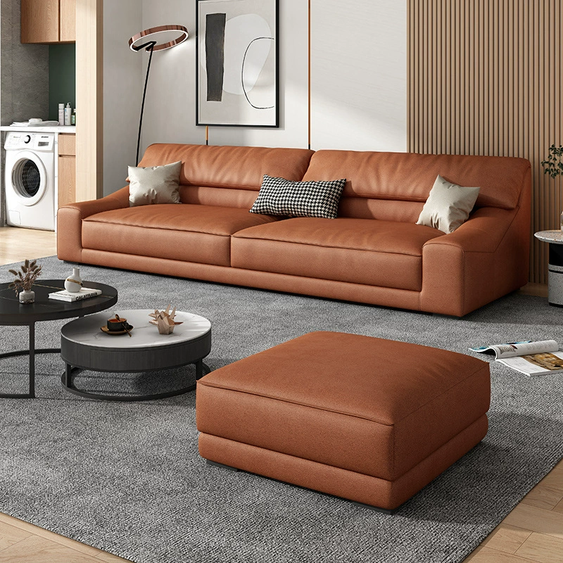 Canapea modulară din piele maro deschis 3+2+1