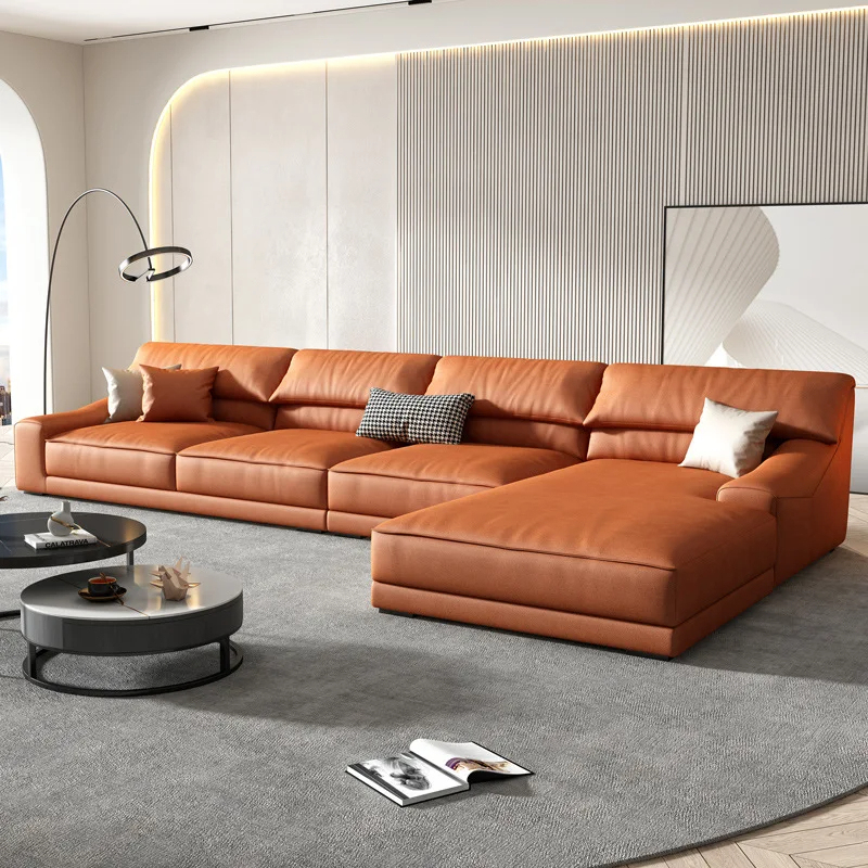 Canapea modulară din piele maro deschis 3+2+1