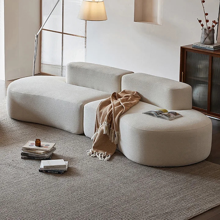 Canapea extensibilă curbată din catifea pentru living, cu 3 locuri