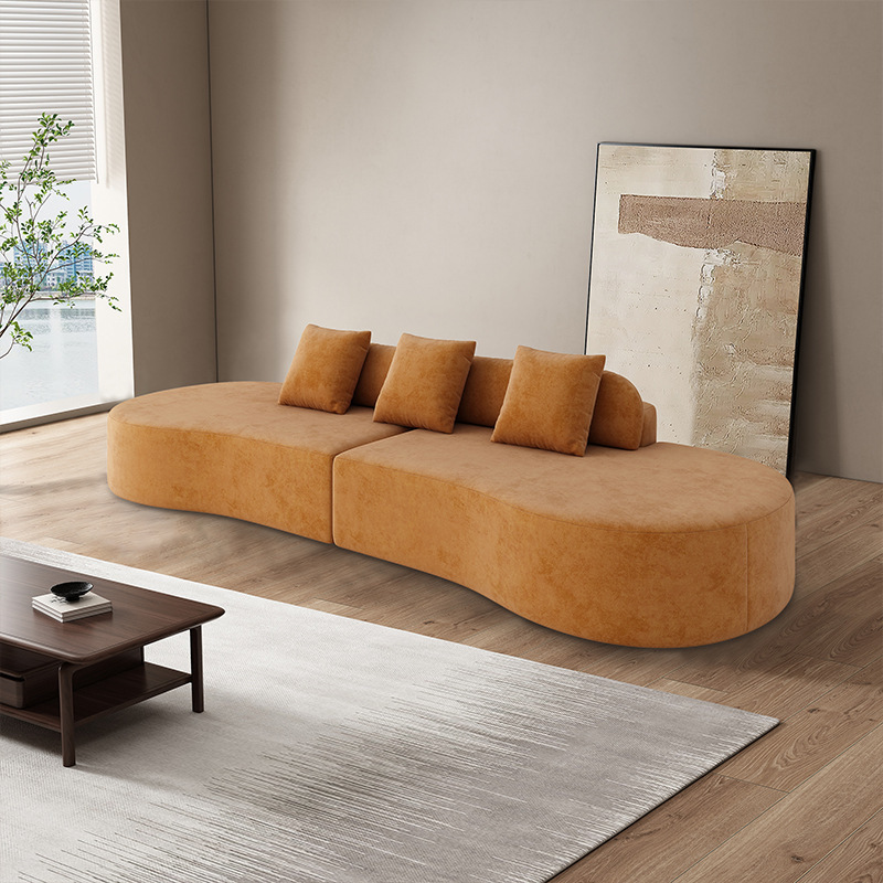 Canapea extensibilă curbată din catifea pentru living, cu 3 locuri