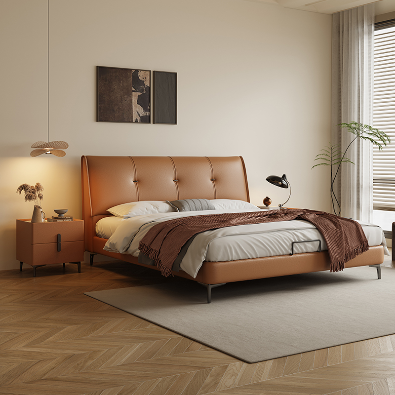 Spații de locuit Pat king-size tapițat în alb